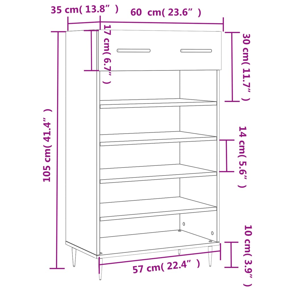 vidaXL Schoenenkast 60x35x105 cm bewerkt hout bruin eikenkleur