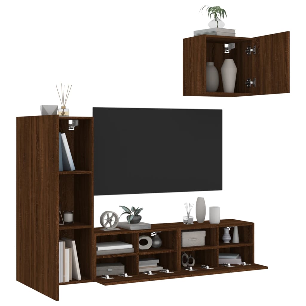 vidaXL 4-delige Tv-wandmeubelset bewerkt hout bruin eikenkleur