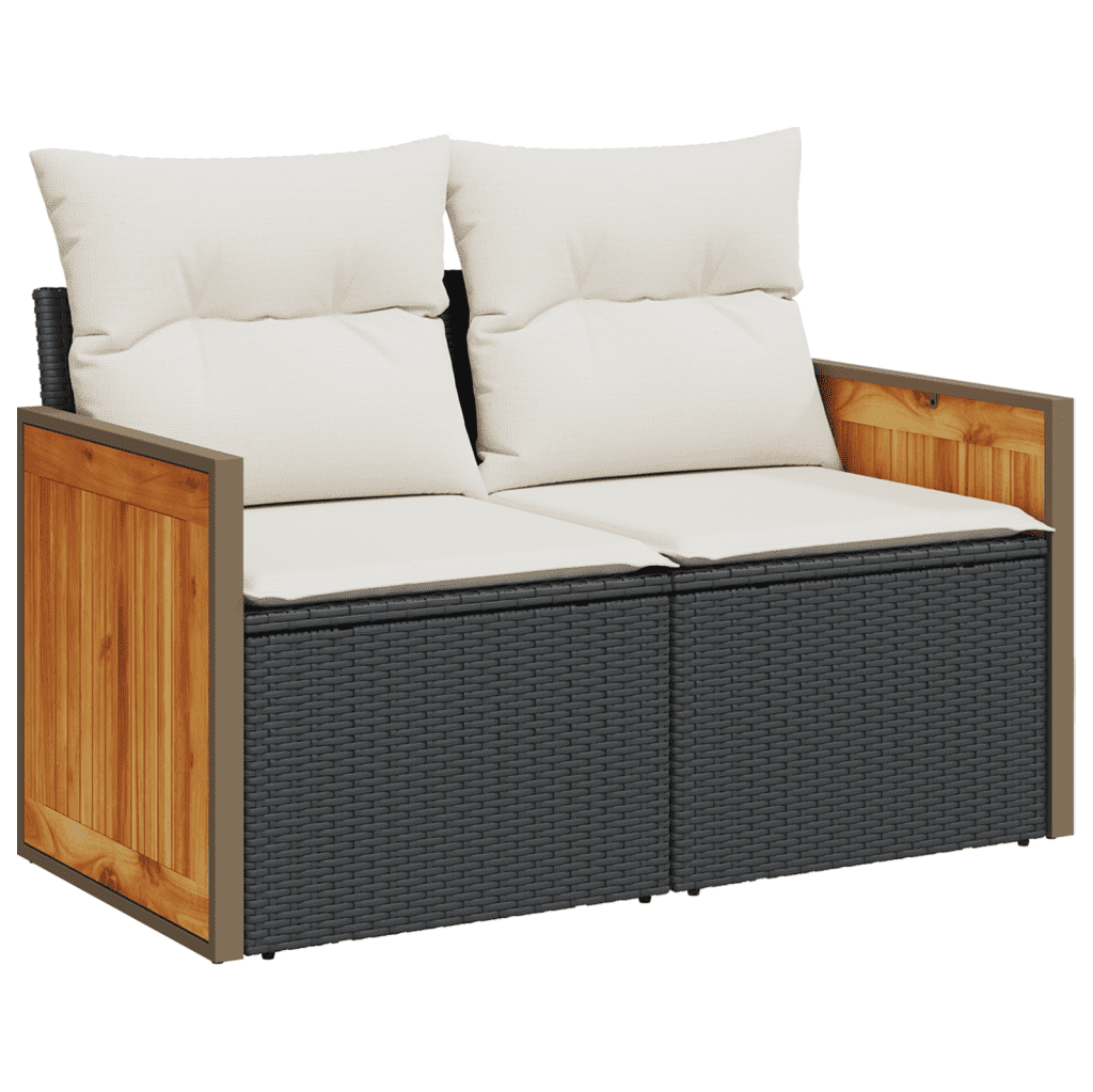 vidaXL 3-delige Loungeset met kussens poly rattan zwart