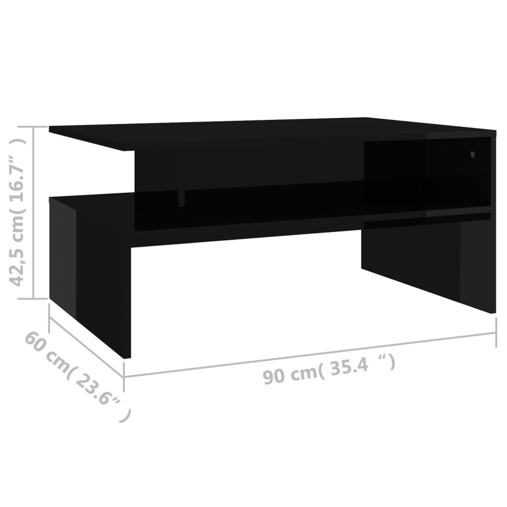 vidaXL Salontafel 90x60x42,5 cm spaanplaat hoogglans zwart