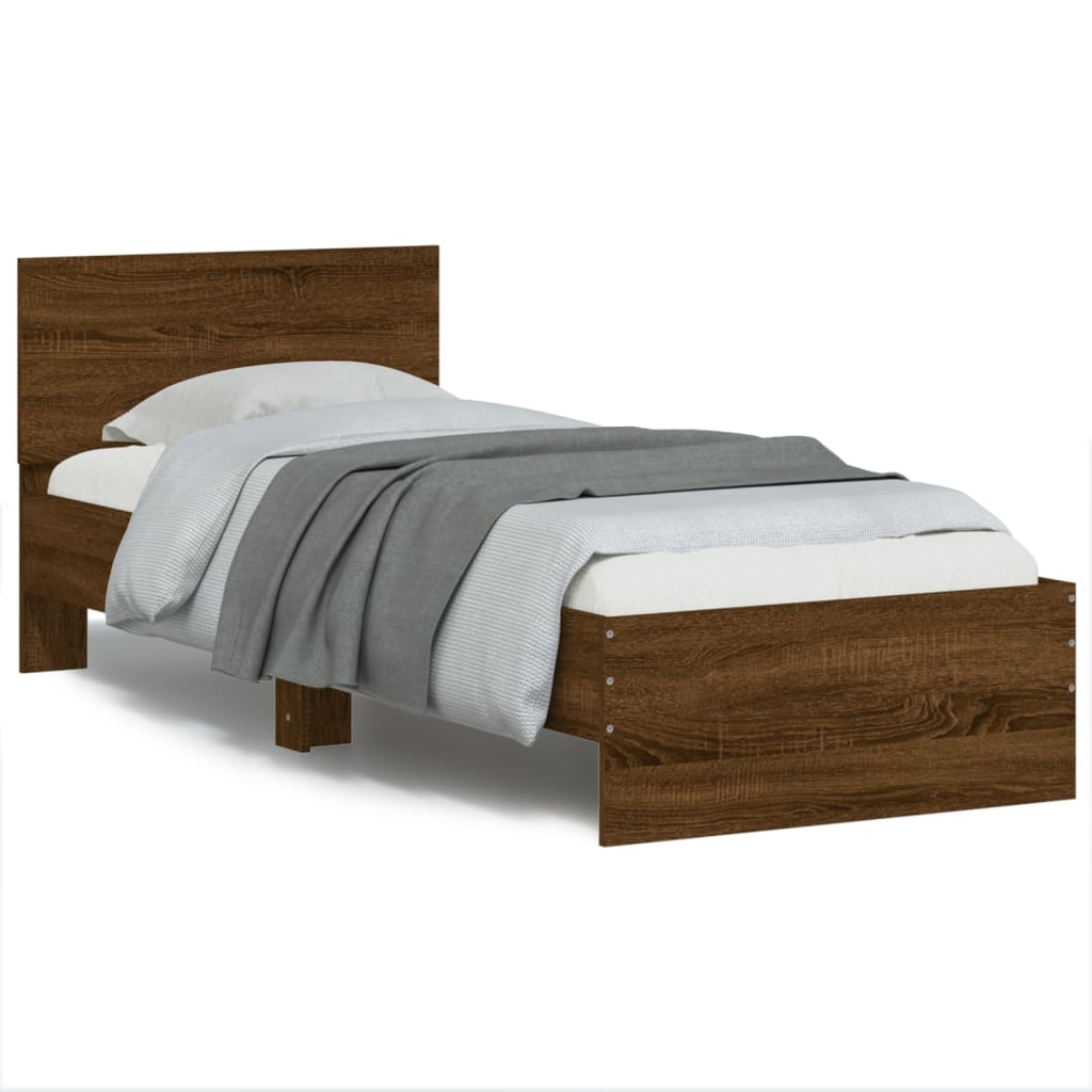 vidaXL Bedframe met hoofdbord bewerkt hout bruineikenkleurig 75x190 cm