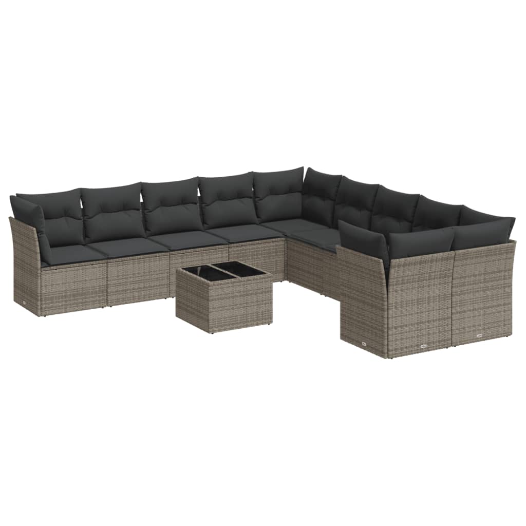 vidaXL 11-delige Loungeset met kussens poly rattan grijs