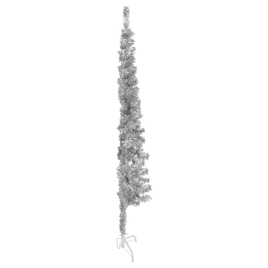 vidaXL Kunstkerstboom half met standaard smal 150 cm zilverkleurig