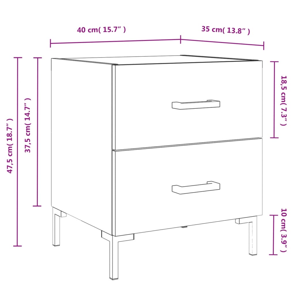 vidaXL Nachtkastje 40x35x47,5 cm bewerkt hout grijs sonoma eikenkleur