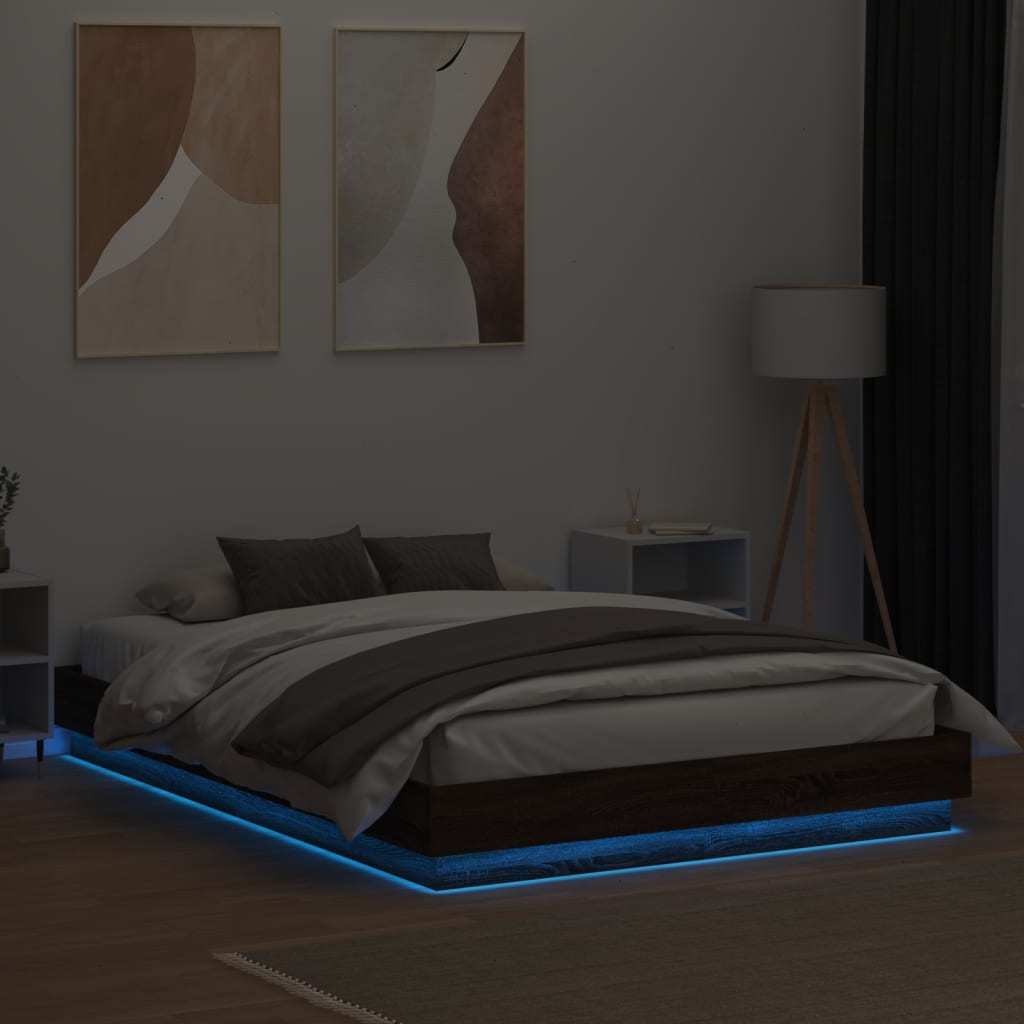 vidaXL Bedframe met LED-verlichting bruin eikenkleurig 150x200 cm