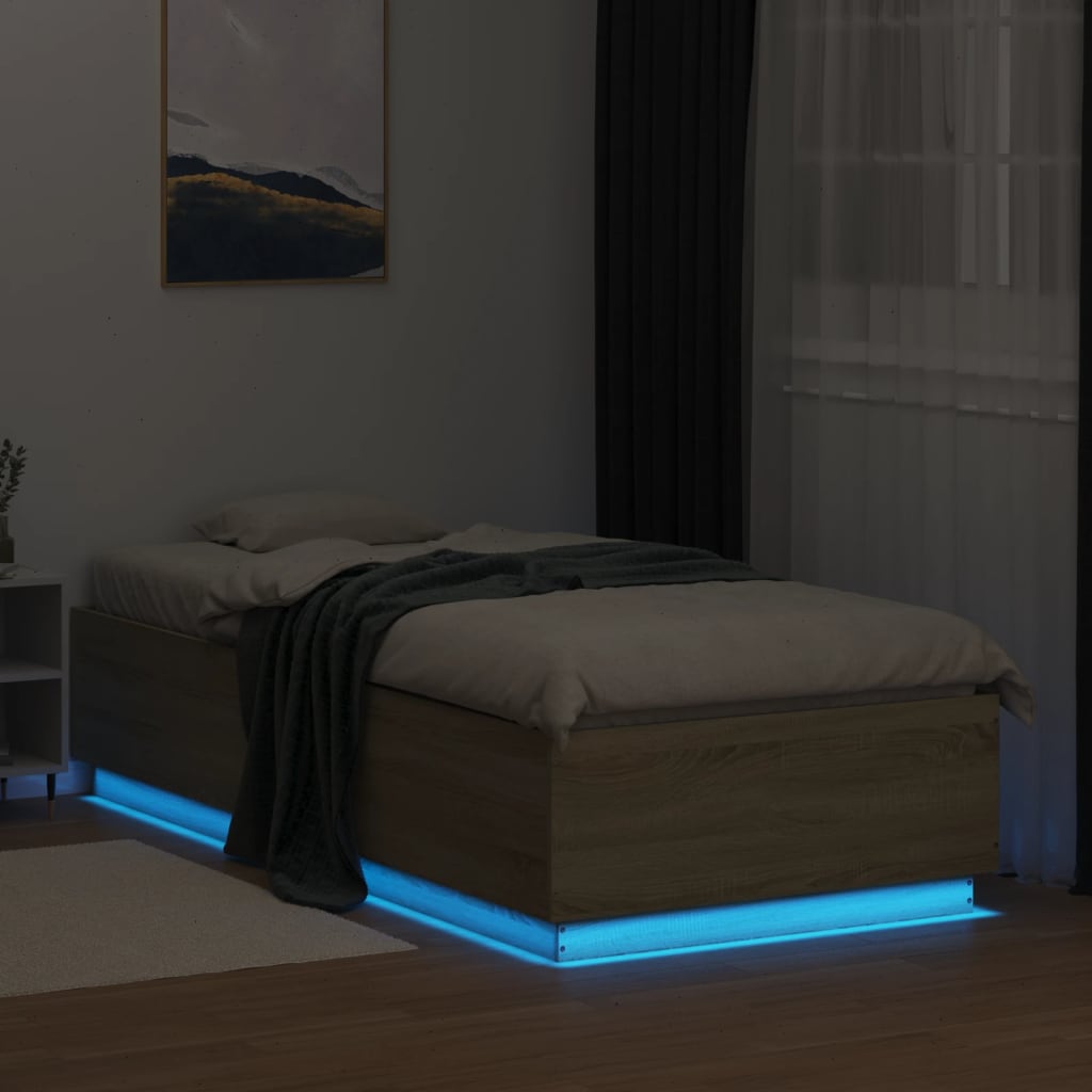 vidaXL Bedframe met LED-verlichting sonoma eikenkleurig 90x200 cm