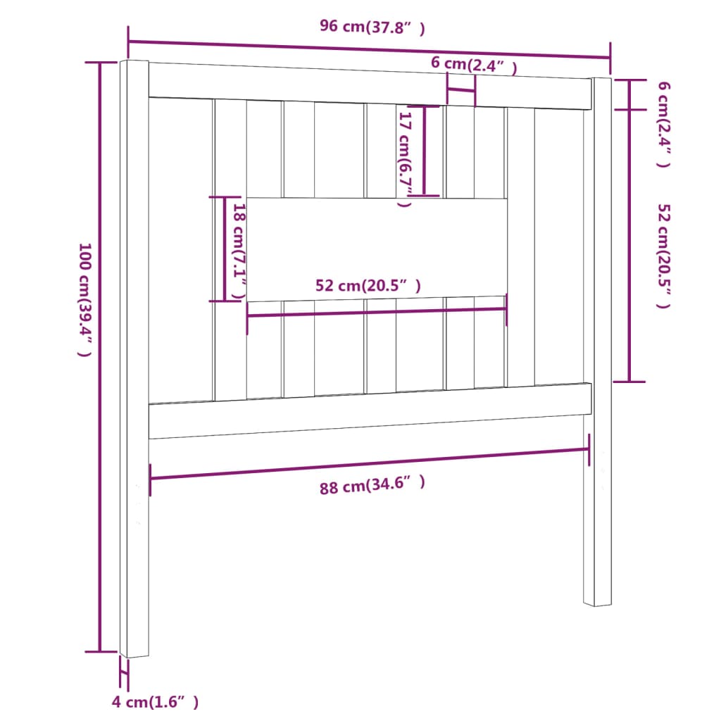 vidaXL Hoofdbord 96x4x100 cm massief grenenhout