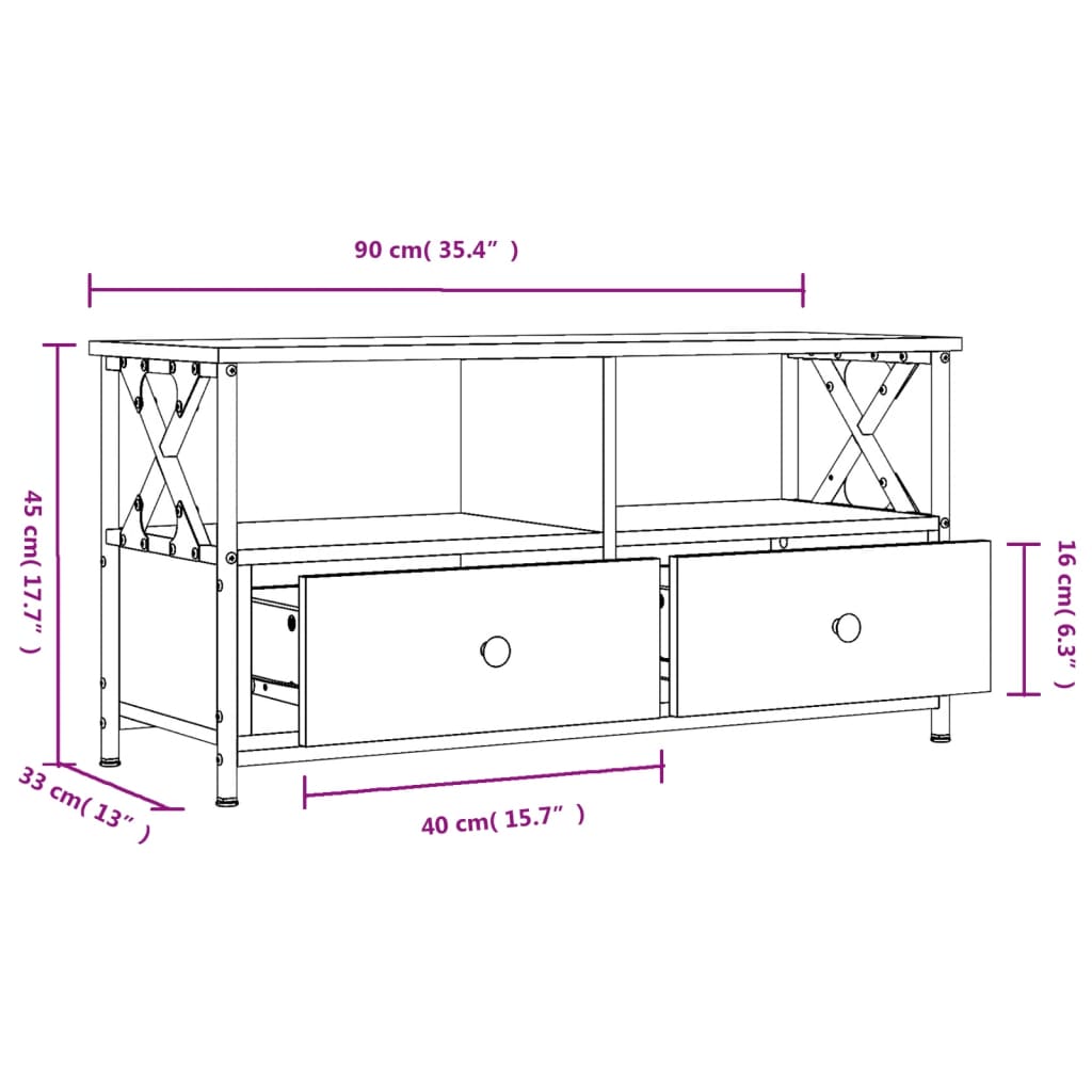 vidaXL Tv-meubel 90x33x45 cm bewerkt hout en ijzer zwart