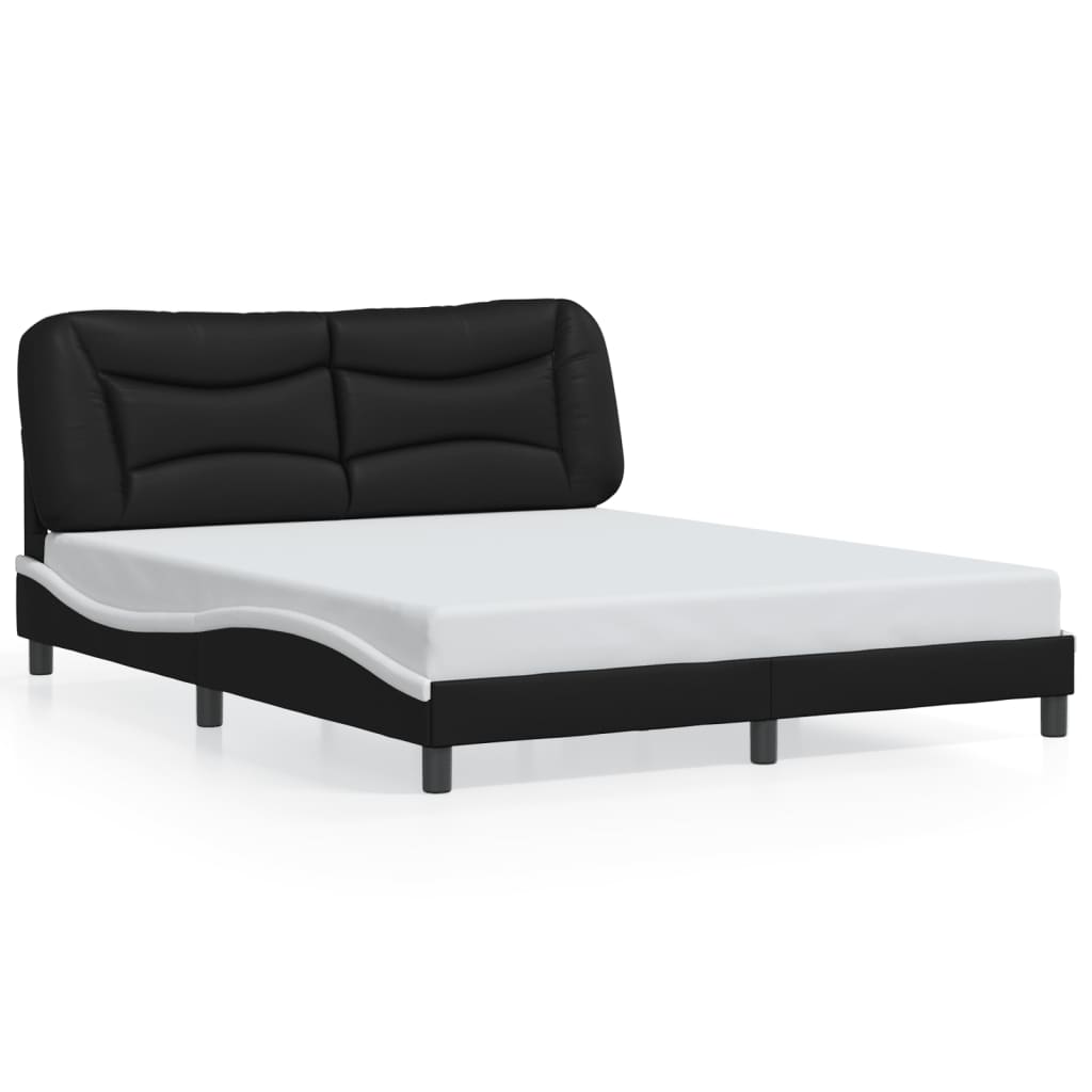 vidaXL Bedframe met LED-verlichting kunstleer zwart en wit 160x200 cm