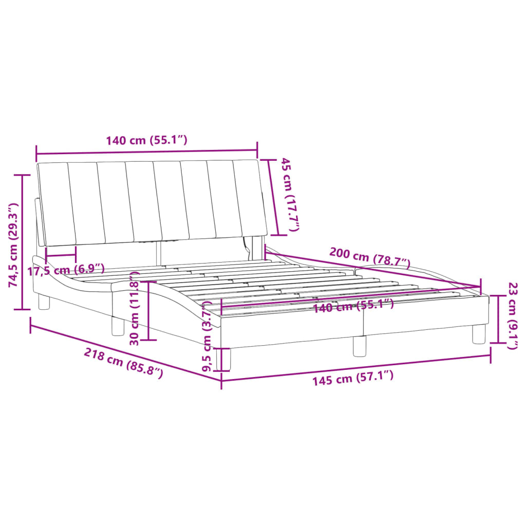 vidaXL Bedframe met LED-verlichting fluweel lichtgrijs 140x200 cm