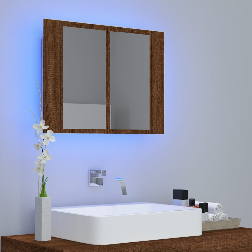 vidaXL Spiegelkast LED 60x12x45 cm bewerkt hout bruin eikenkleur