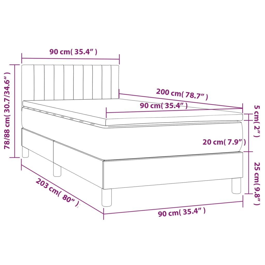 vidaXL Boxspring met matras stof donkergrijs 90x200 cm