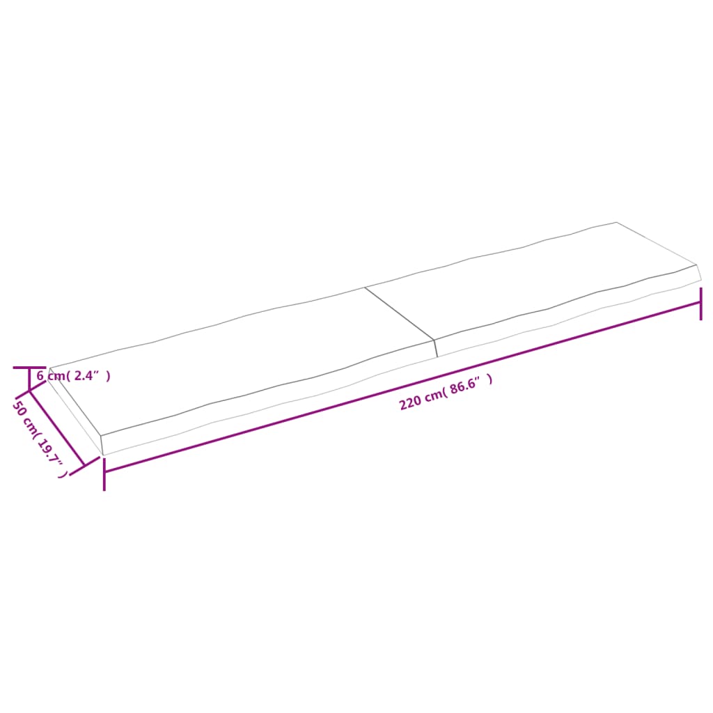 vidaXL Tafelblad natuurlijke rand 220x50x(2-6)cm eikenhout lichtbruin