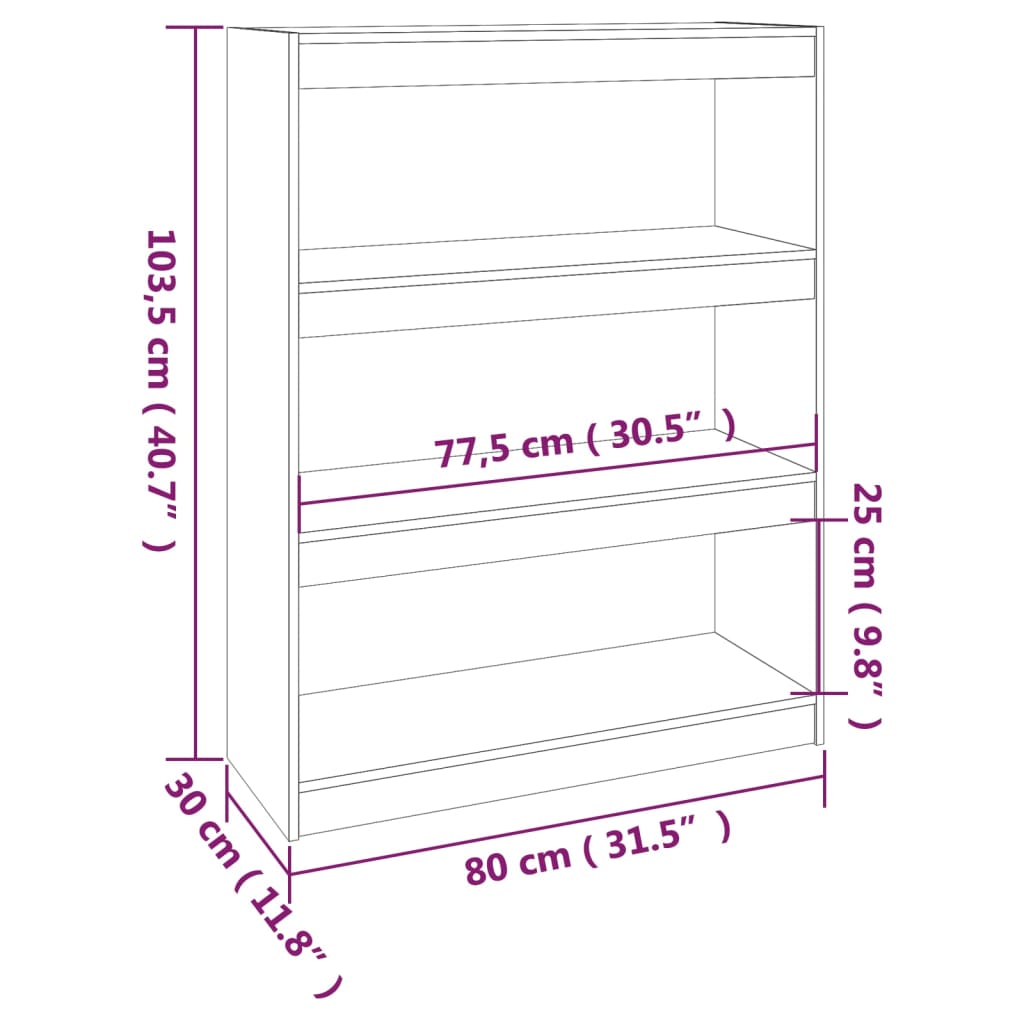 vidaXL Boekenkast/kamerscherm 80x30x103,5 cm grenenhout honingbruin