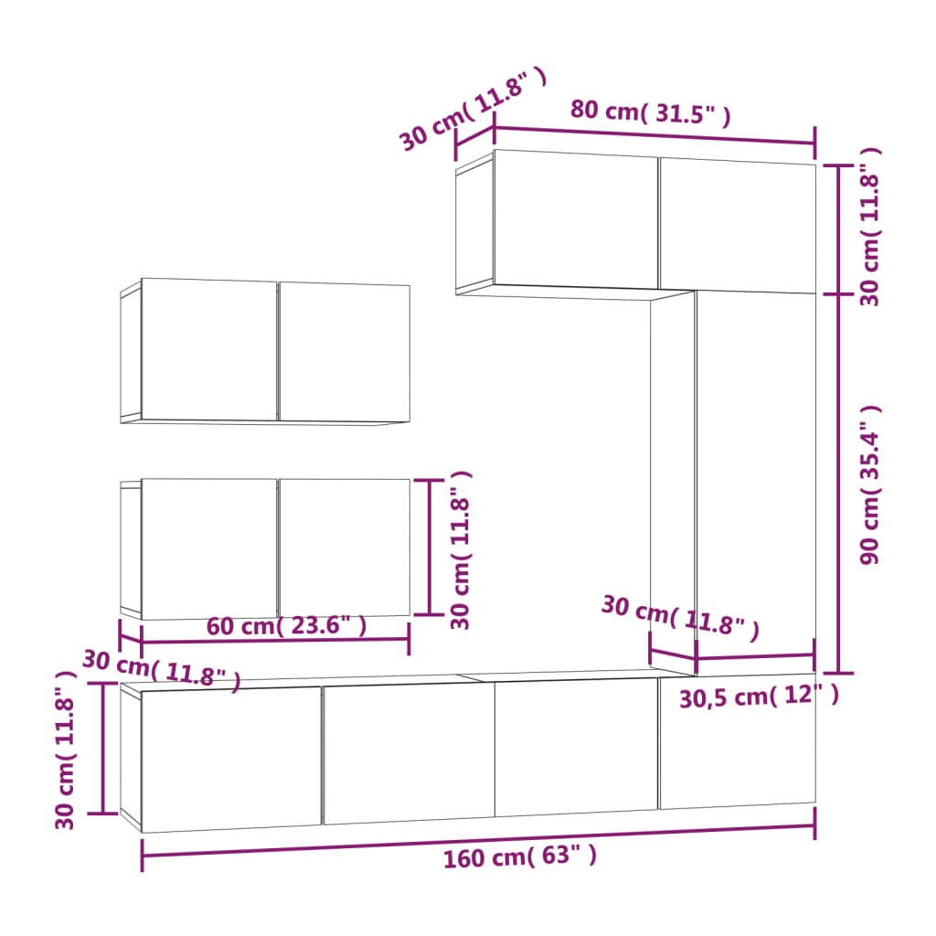 vidaXL 6-delige Tv-meubelset bewerkt hout wit