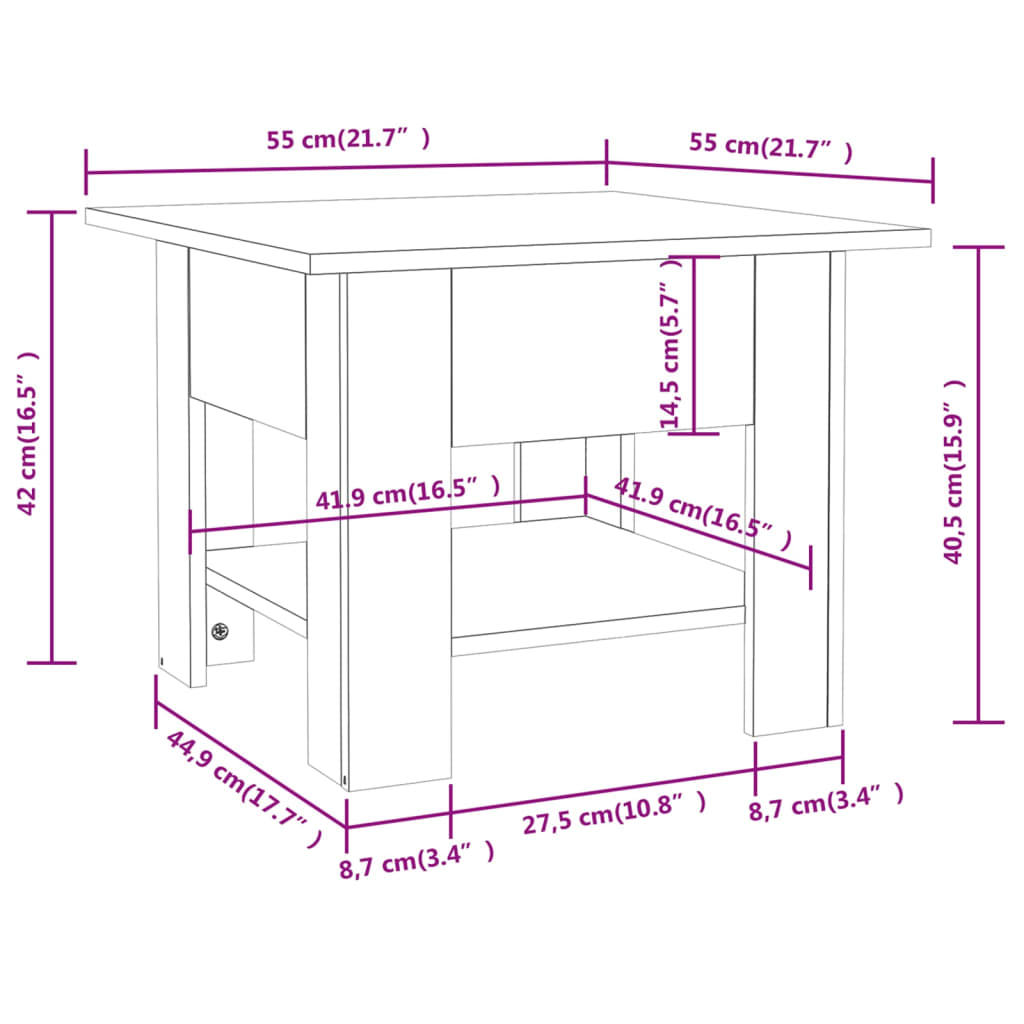 vidaXL Salontafel 55x55x42 cm bewerkt hout zwart