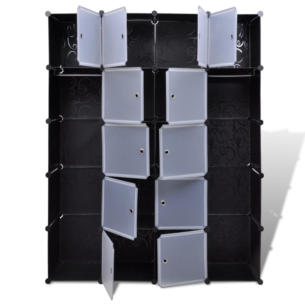 vidaXL Kast modulair met 14 vakken 37x146x180,5 cm zwart en wit