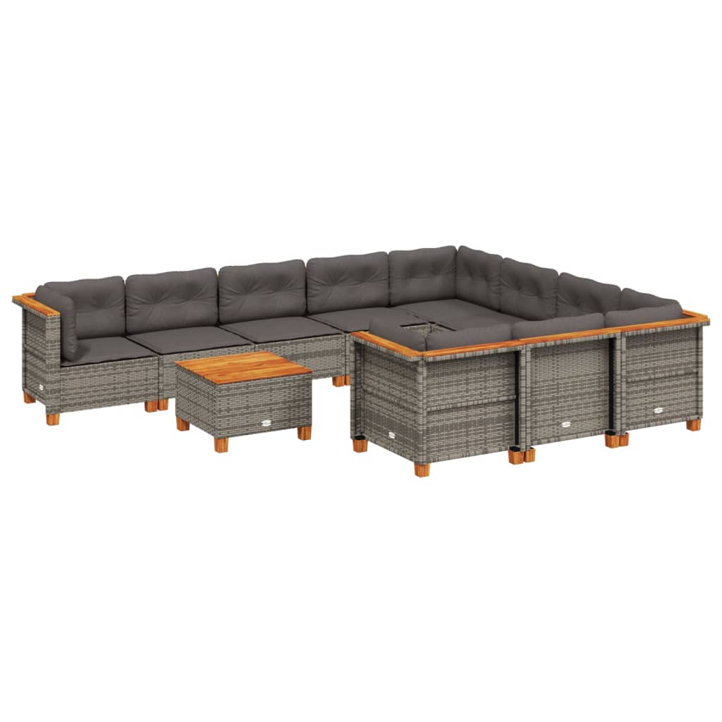 vidaXL 11-delige Loungeset met kussens poly rattan grijs