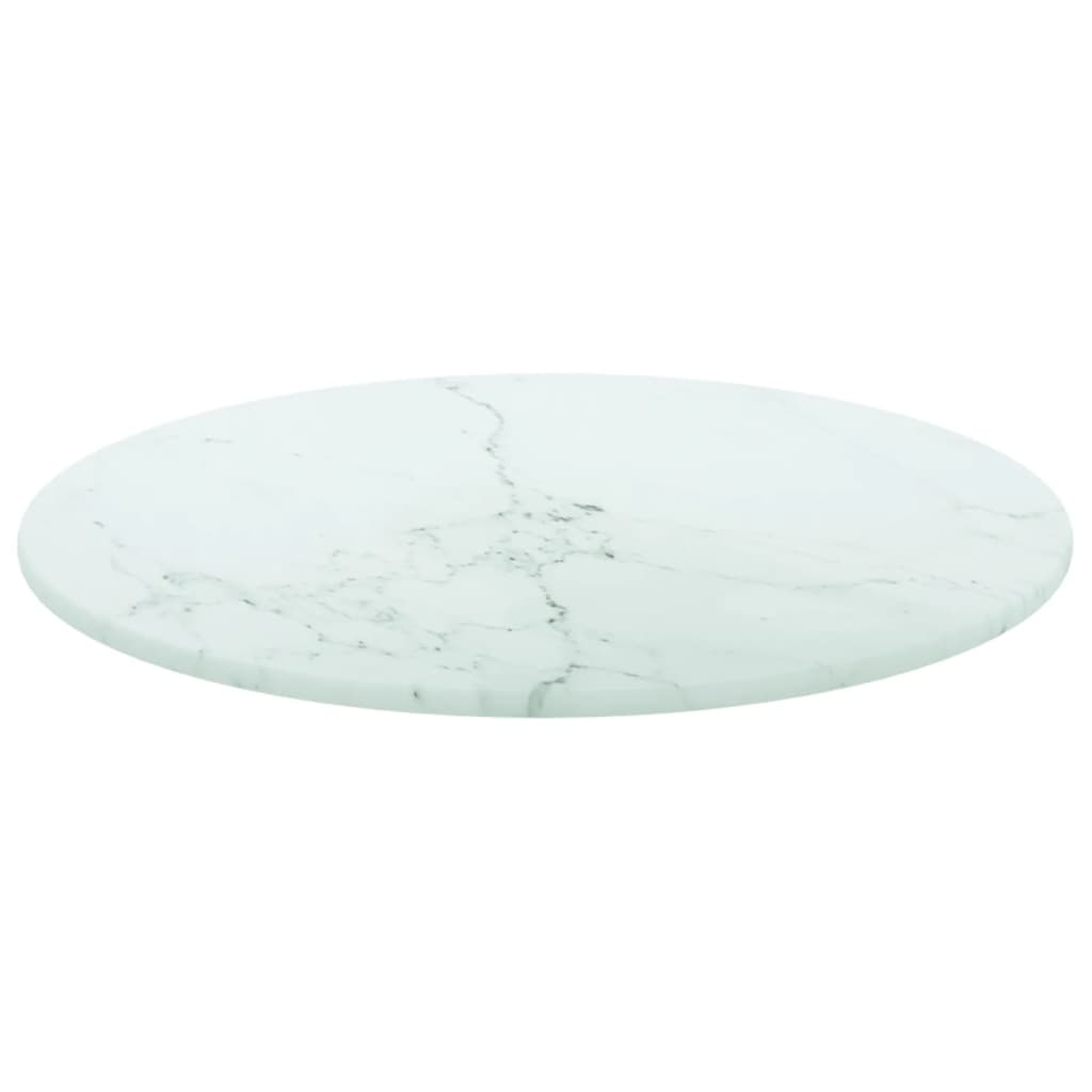 vidaXL Tafelblad Ø30x0,8 cm gehard glas met marmerontwerp wit