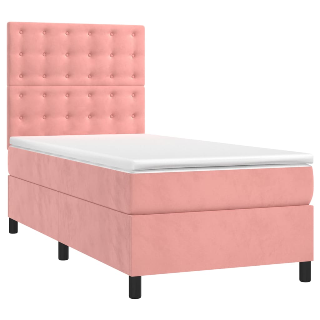 vidaXL Boxspring met matras en LED fluweel roze 100x200 cm