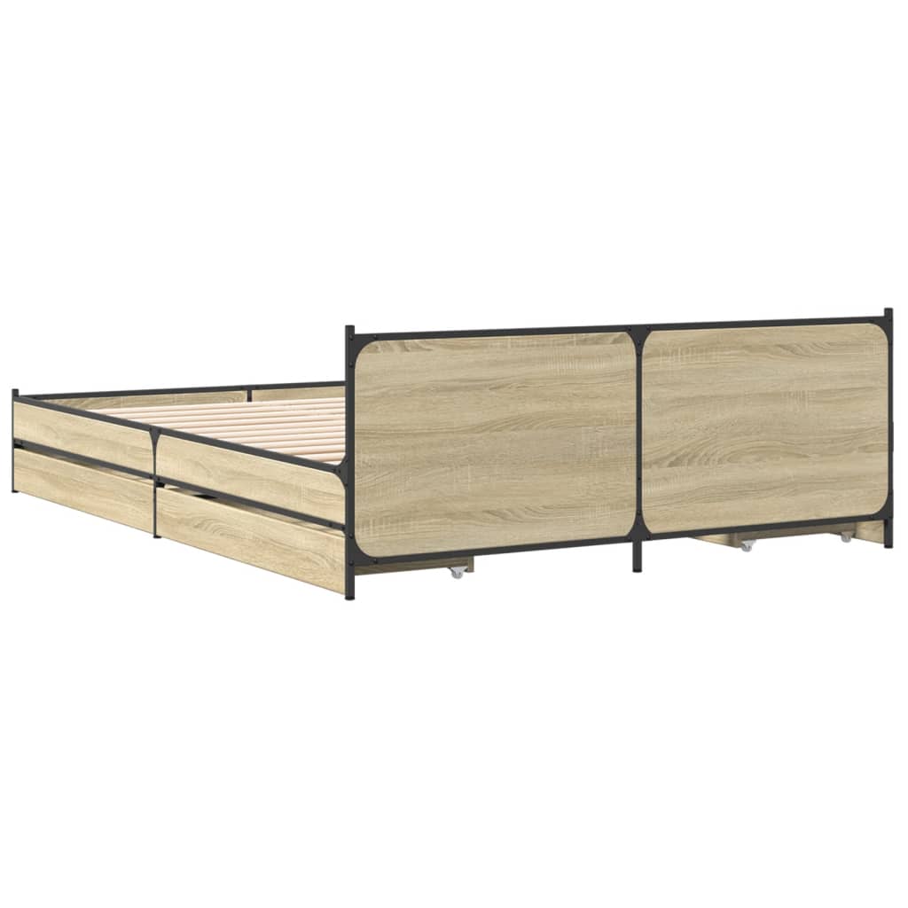 vidaXL Bedframe met lades bewerkt hout sonoma eikenkleurig 160x200 cm