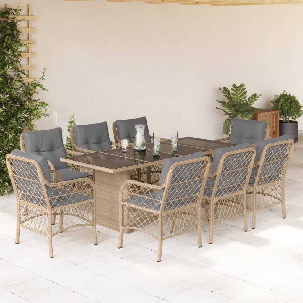 vidaXL 9-delige Tuinset met kussens poly rattan gemengd beige