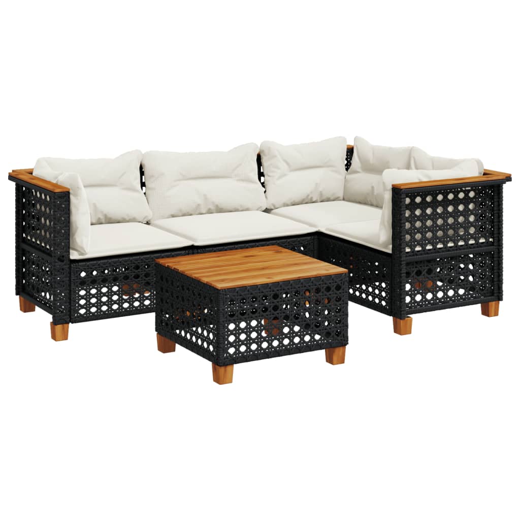 vidaXL 5-delige Loungeset met kussens poly rattan zwart