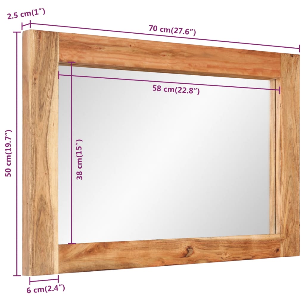 vidaXL Spiegel 70x50 cm massief acaciahout en glas