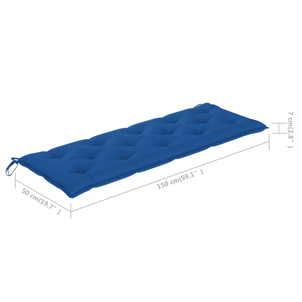 vidaXL Tuinbank met blauw kussen 150 cm massief teakhout