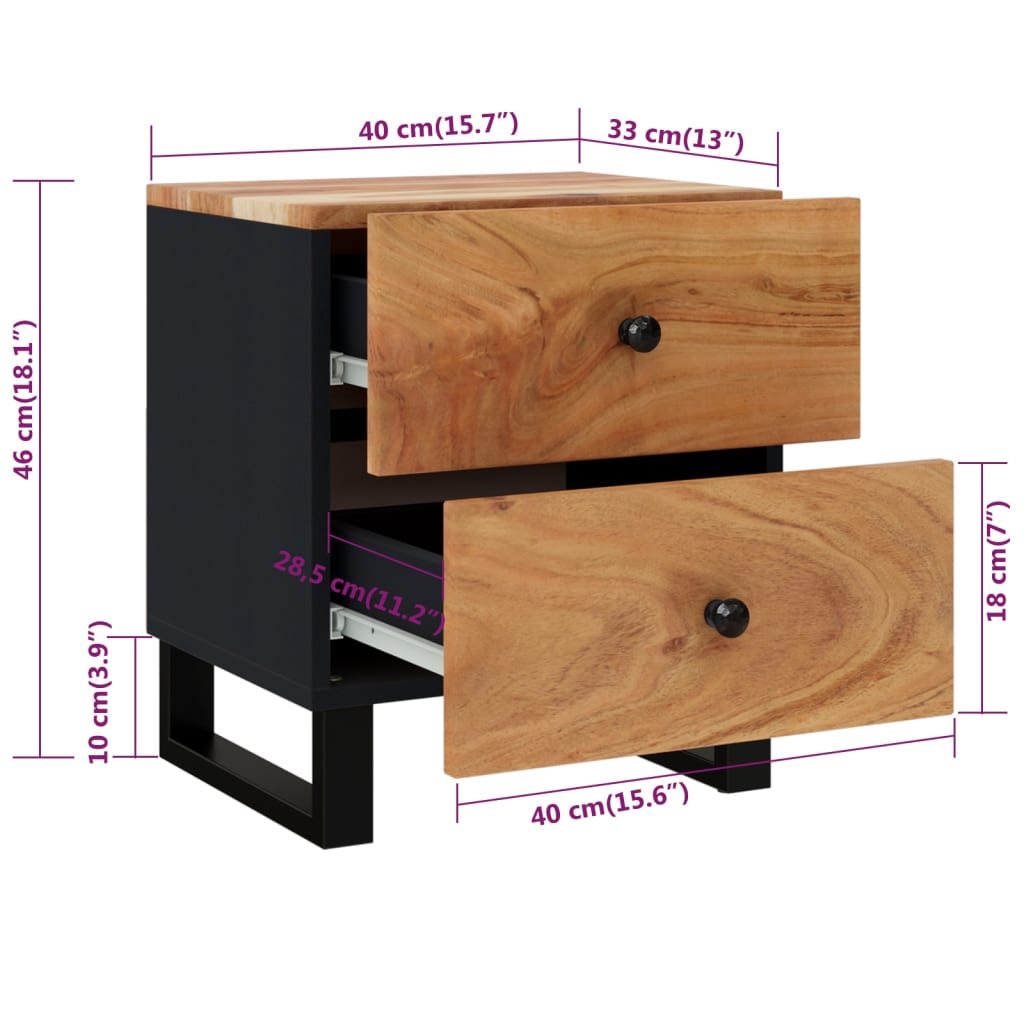 vidaXL Nachtkastjes 2 st 40x33x46 cm massief acaciahout