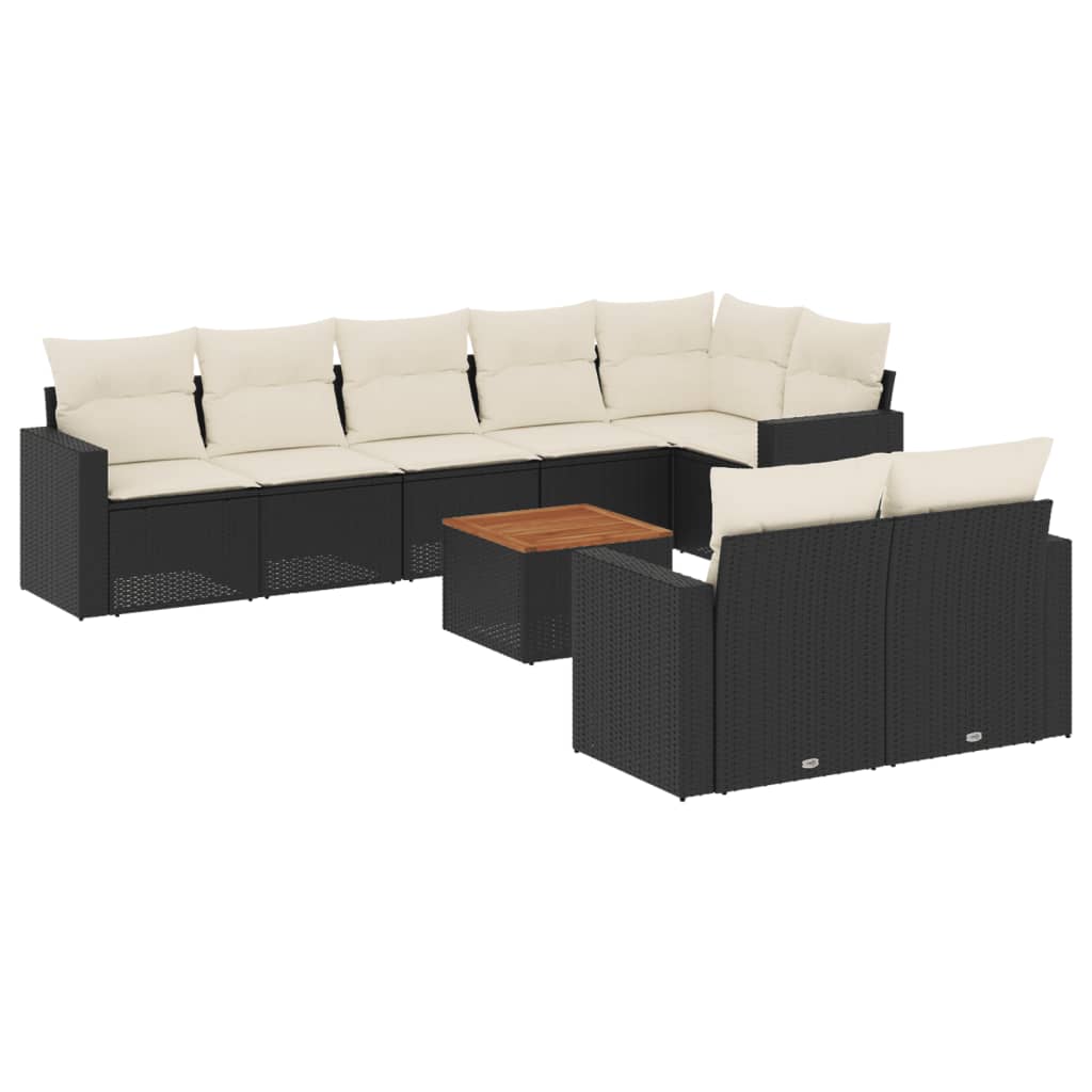 vidaXL 9-delige Loungeset met kussens poly rattan zwart