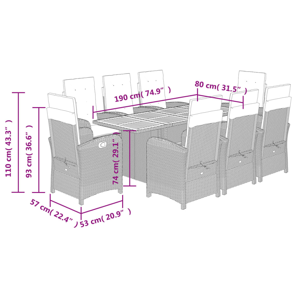 vidaXL 9-delige Tuinset poly rattan zwart