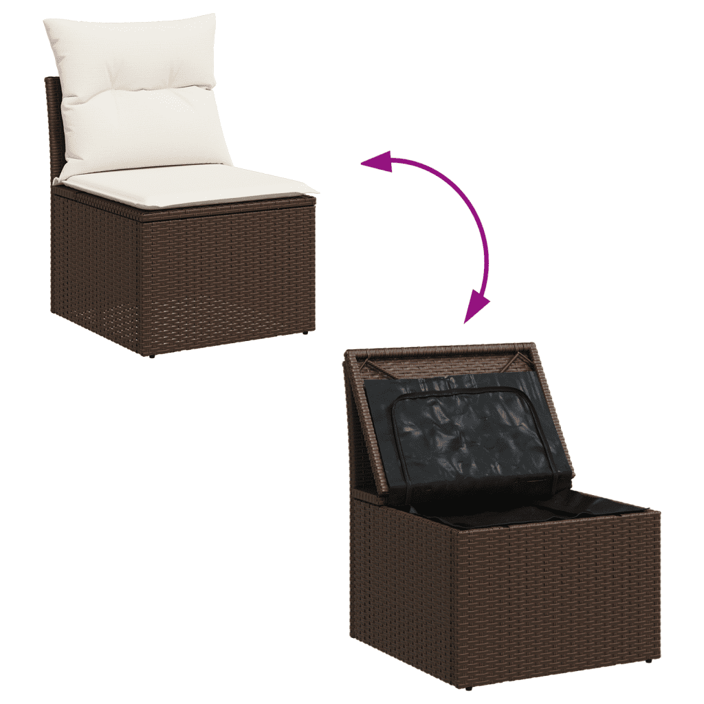 vidaXL 4-delige Loungeset met kussens poly rattan bruin