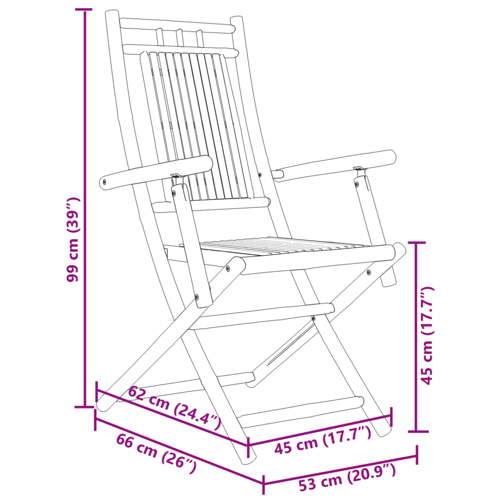 vidaXL Tuinstoelen 2 st inklapbaar 53x66x99 bamboe