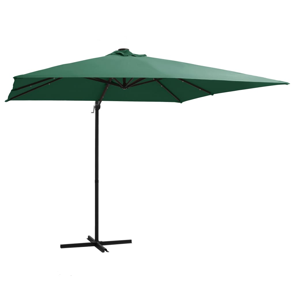 vidaXL Zweefparasol met LED en stalen paal 250x250 cm groen