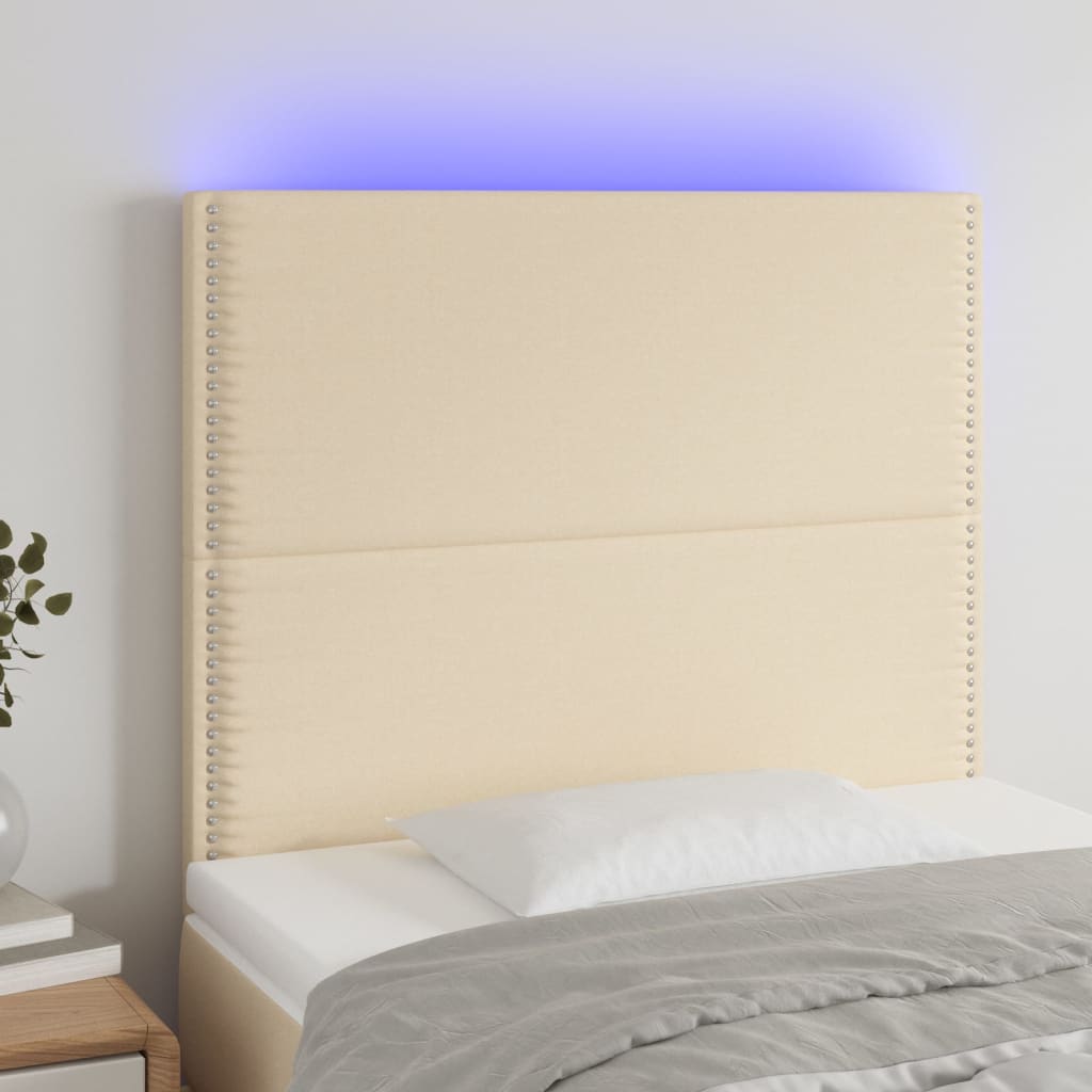 vidaXL Hoofdbord LED 90x5x118/128 cm stof crèmekleurig