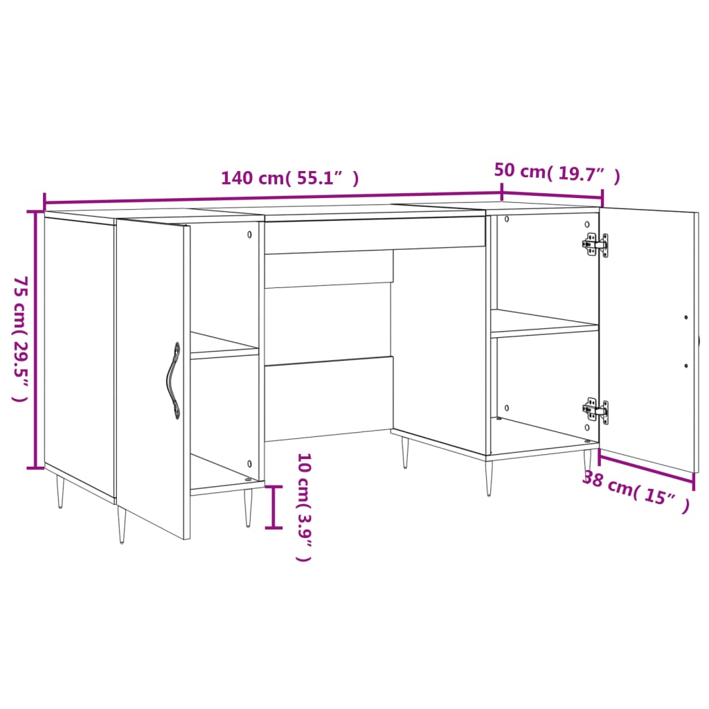 vidaXL Bureau 140x50x75 cm bewerkt hout hoogglans wit