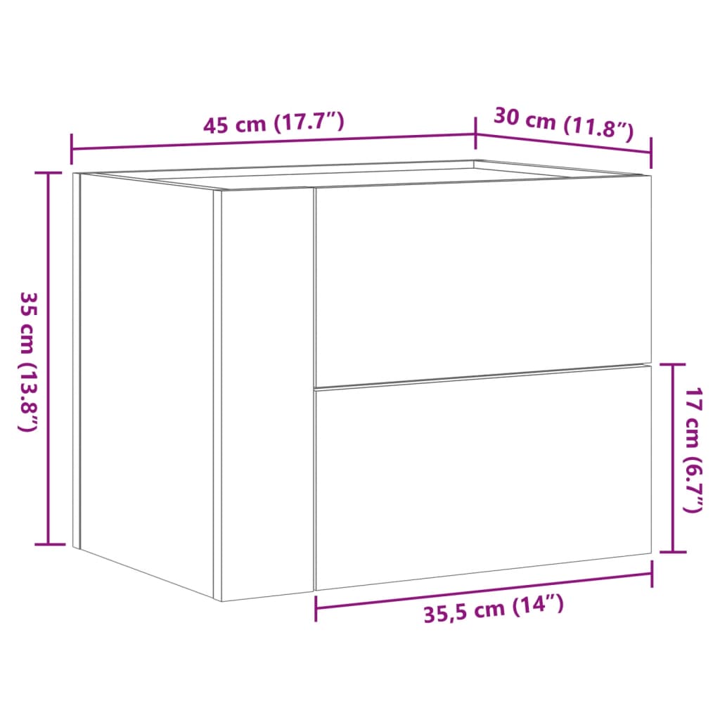 vidaXL Nachtkastje wandgemonteerd 45x30x35 cm zwart