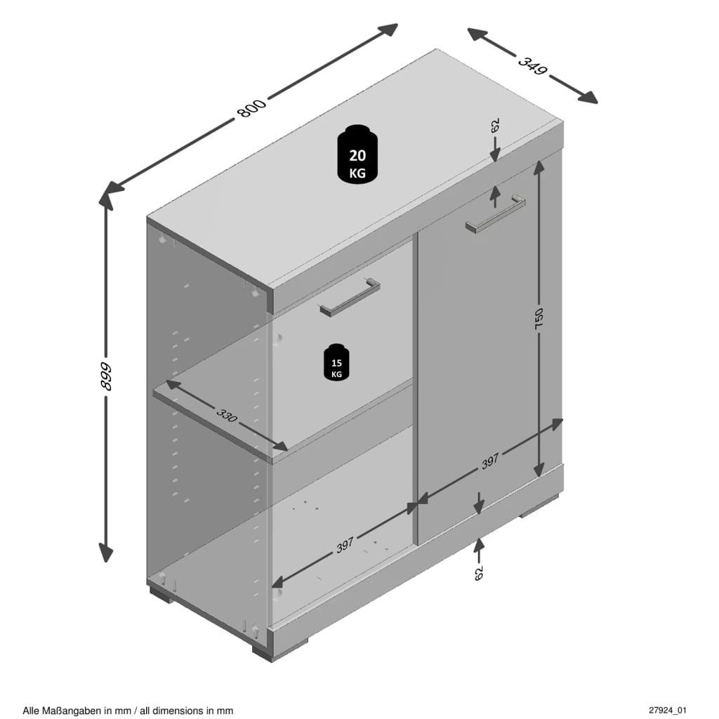 FMD Kast met 2 deuren 80x34,9x89,9 cm grijs en artisan eikenkleurig