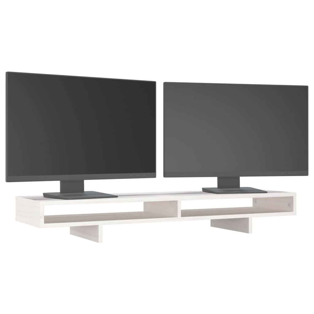 vidaXL Monitorstandaard 100x27x14 cm massief grenenhout wit