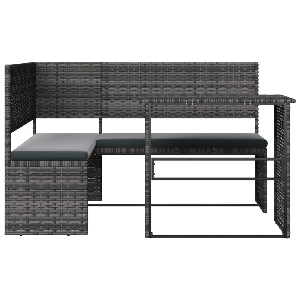 vidaXL Tuinbank met tafel en kussens L-vormig poly rattan grijs