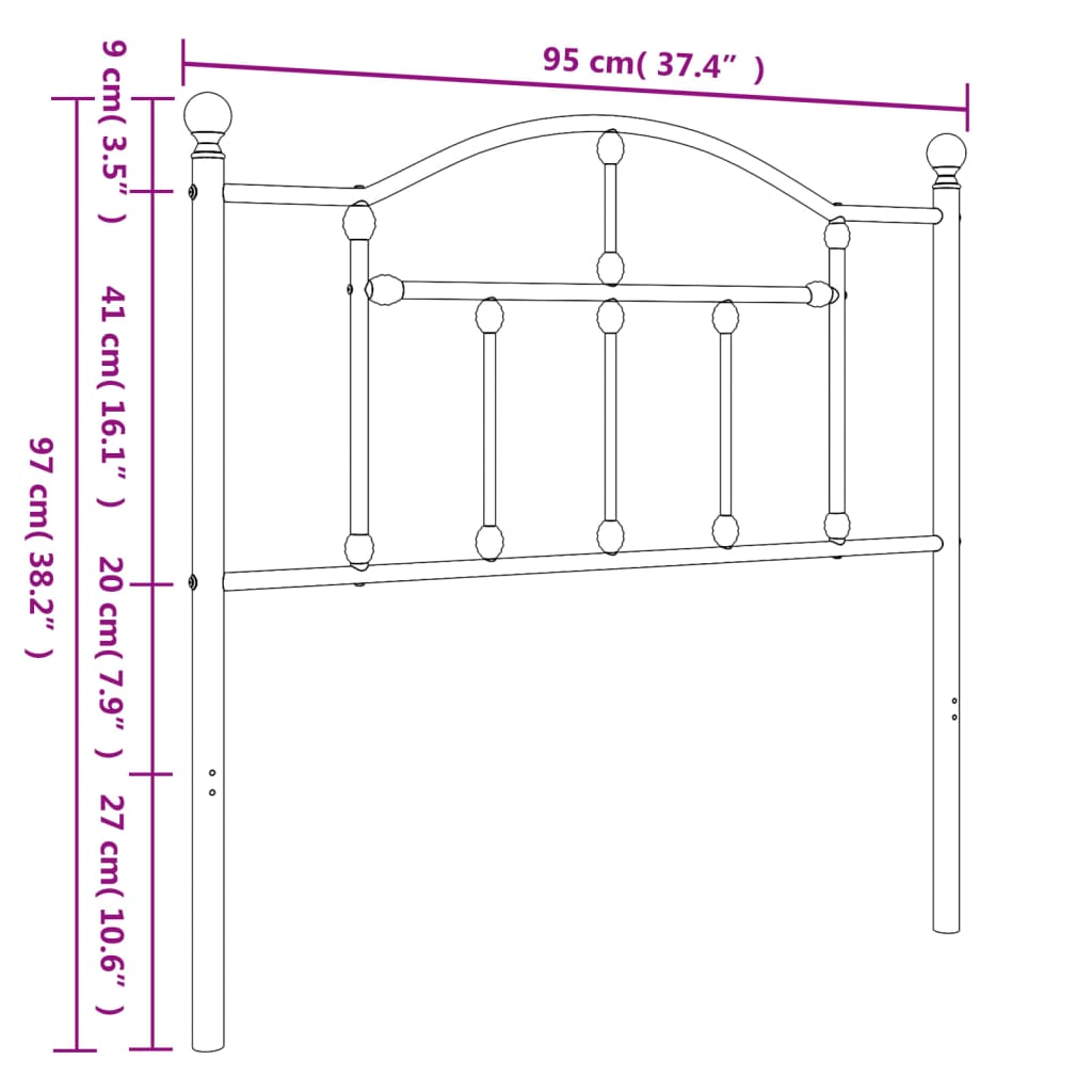 vidaXL Hoofdbord 90 cm metaal zwart