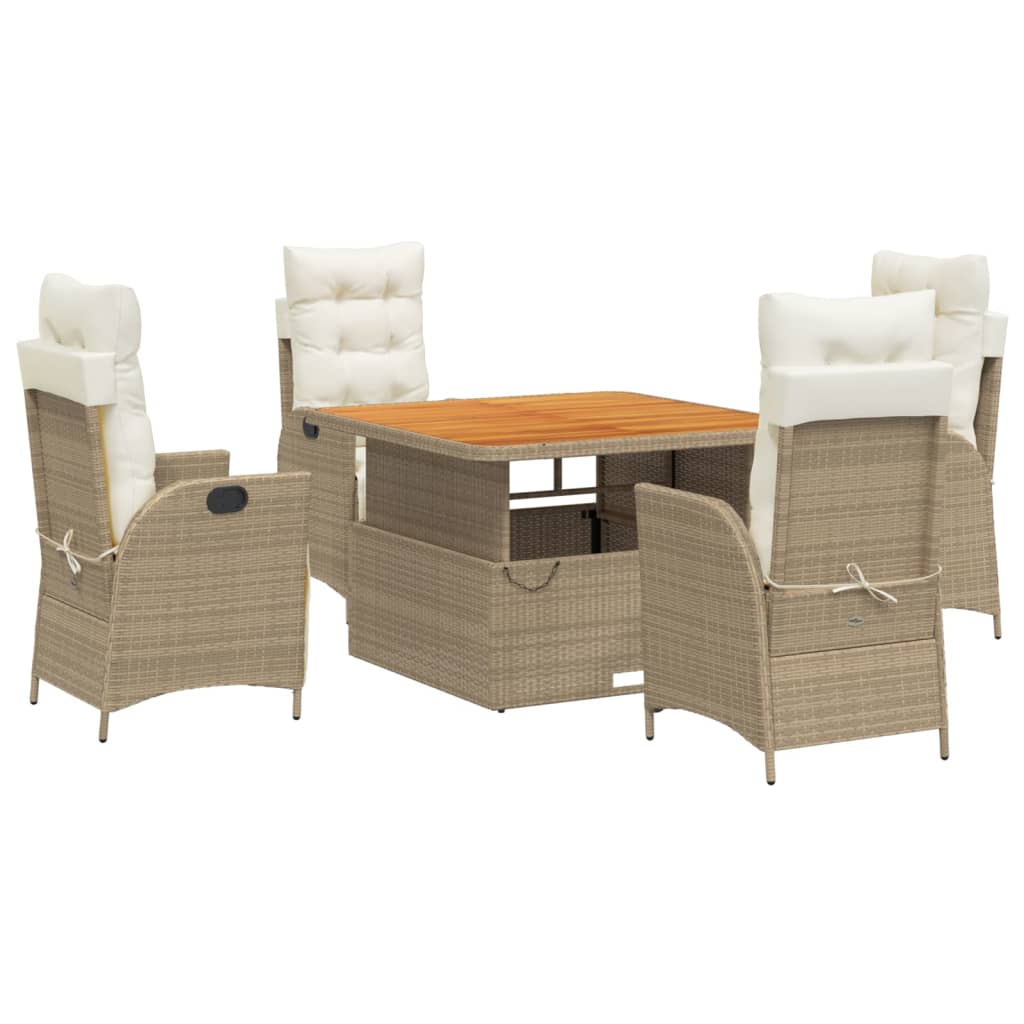 vidaXL 5-delige Tuinset met kussens poly rattan beige