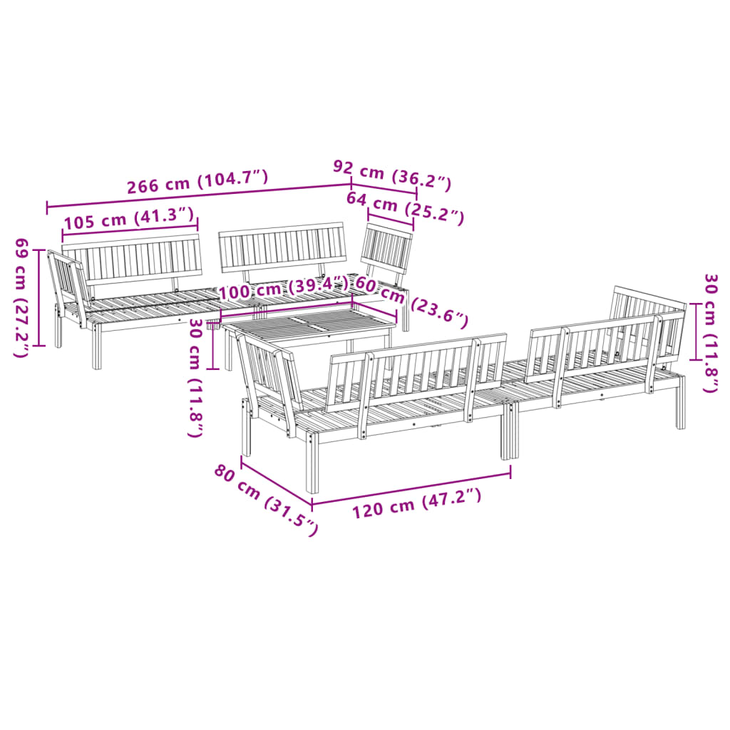 vidaXL 5-delige Loungeset pallet massief acaciahout