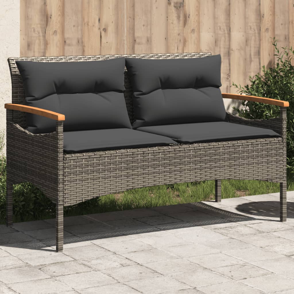 vidaXL Tuinbank met kussens 116x62,5x74 cm poly rattan grijs