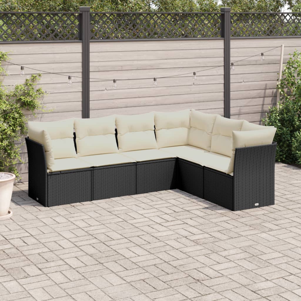 vidaXL 6-delige Loungeset met kussens poly rattan zwart