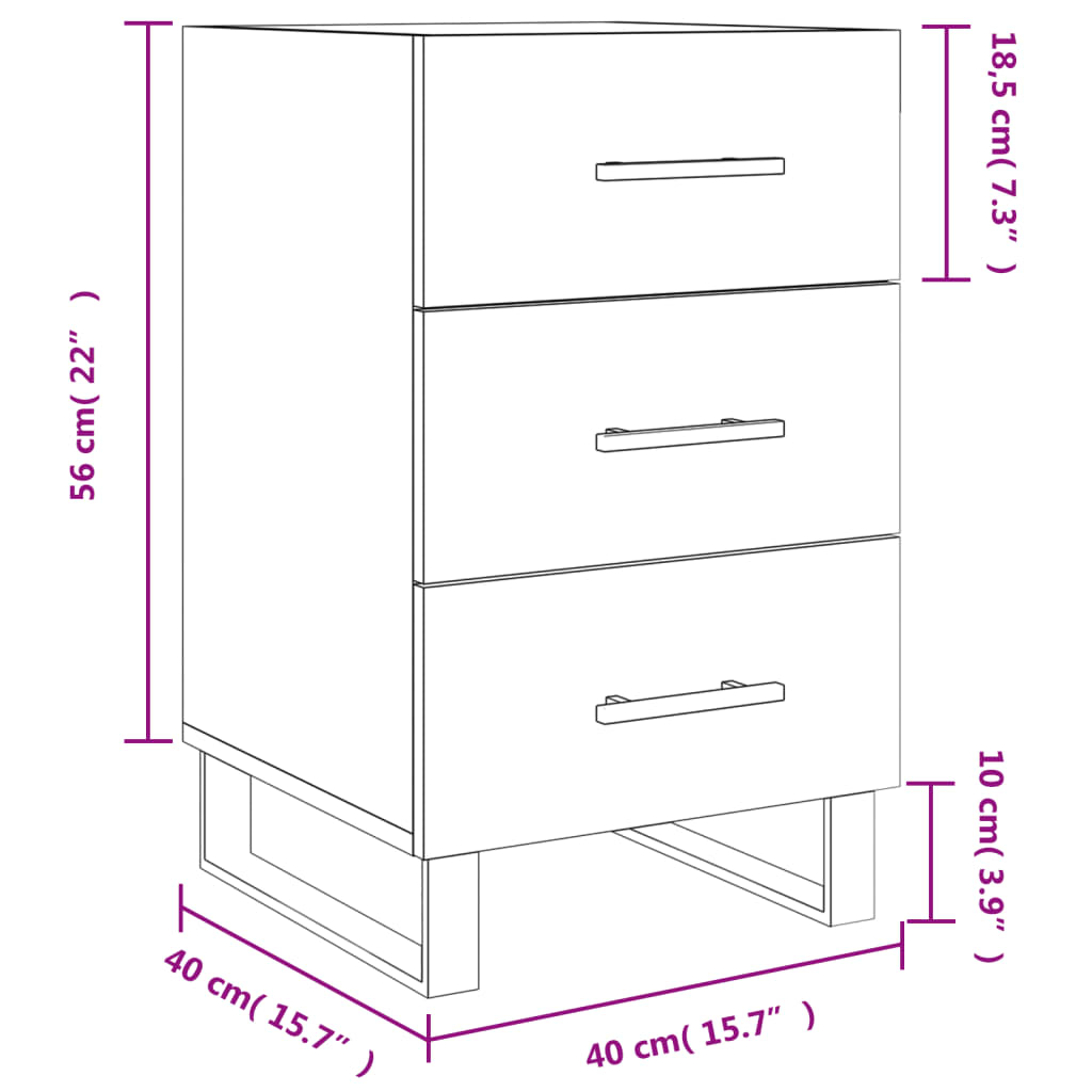 vidaXL Nachtkastje 40x40x66 cm bewerkt hout hoogglans wit