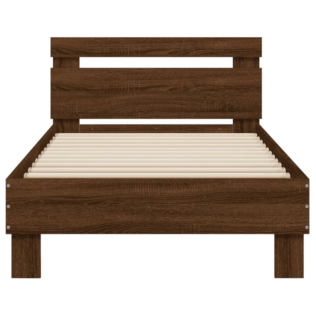 vidaXL Bedframe met hoofdbord zonder matras bruin eikenkleur 75x190 cm