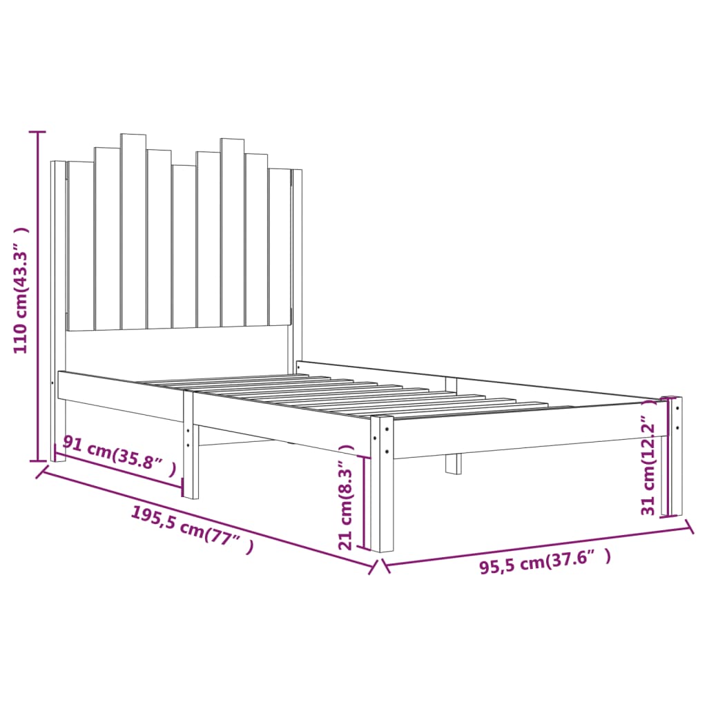 vidaXL Bedframe massief grenenhout zwart 90x190 cm