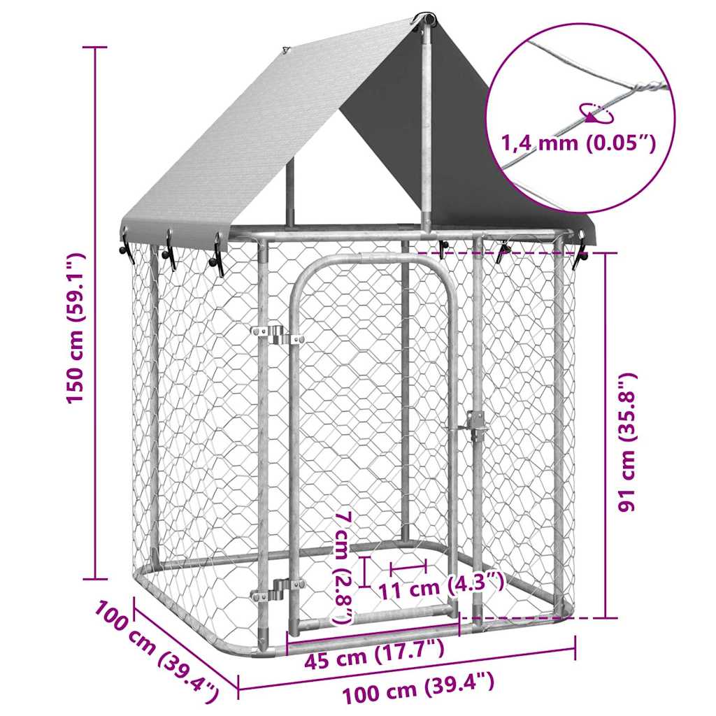 vidaXL Hondenkennel voor buiten met dak 100x100x150 cm